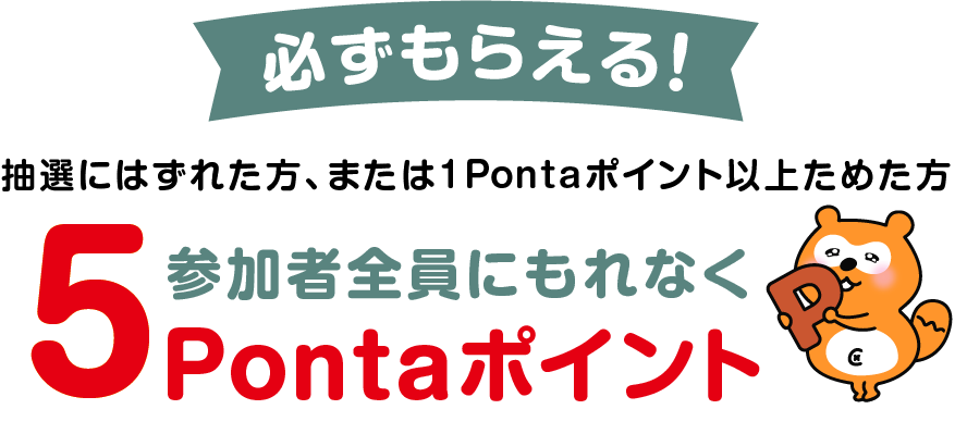 必ずもらえる！ 抽選にはずれた方、または1Pontaポイント以上ためた方 参加者全員にもれなく5Pontaポイント