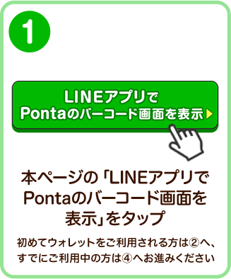 ①本ページの「LINEアプリでPontaのバーコード画面を表示」をタップ