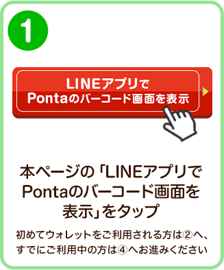 本ページの「LINEアプリでPontaのバーコード画面を表示」をタップ