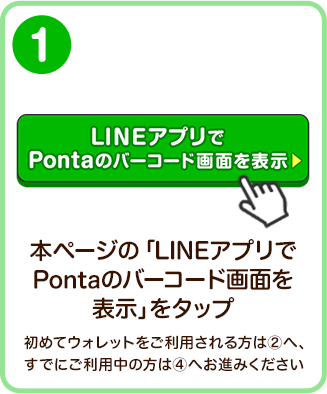 ①本ページの「LINEアプリでPontaのバーコード画面を表示」をタップ