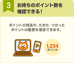 お持ちのポイント数を確認できる！