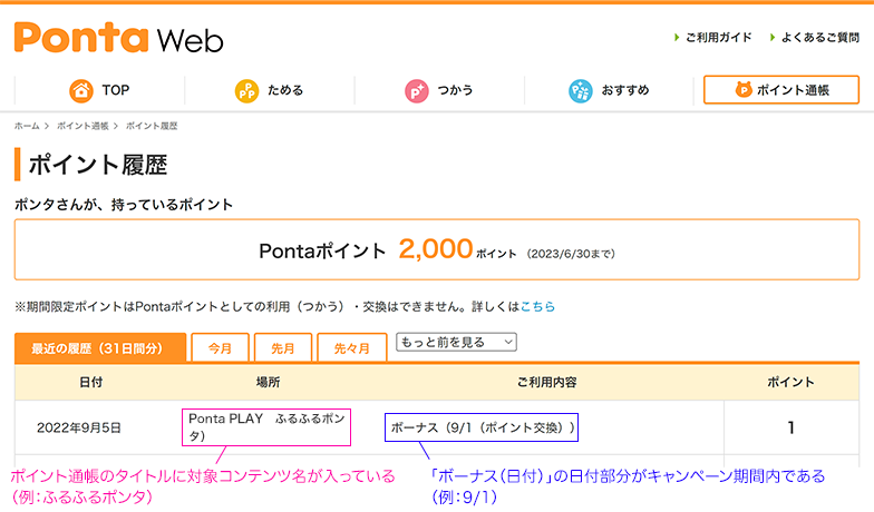 PontaWeb（リクルートID）ポイント履歴