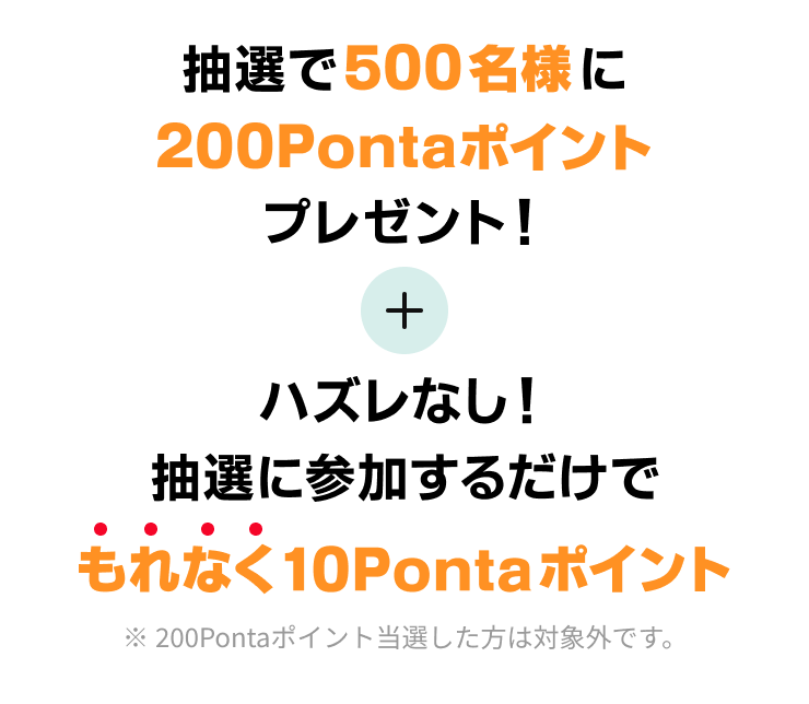 抽選で500名様に200Pontaポイントプレゼント＋ハズレなし！抽選に参加するだけでもれなく10Pontaポイント