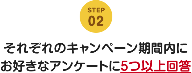STEP02 それぞれのキャンペーン期間内にお好きなアンケートを5つ以上回答