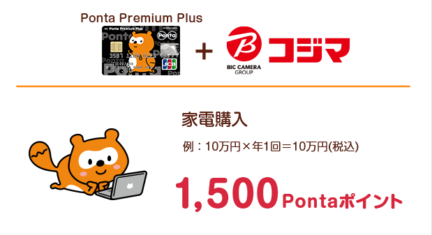 Ponta Premium Plus＋コジマ：家電購入（例：10万円×年1回＝10万円（税込））1,500Pontaポイント