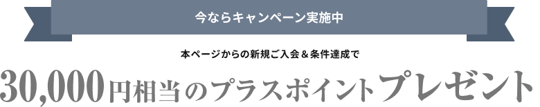 今ならキャンペーン実施中 本ページからの新規ご入会＆条件達成で30,000円相当のプラスポイントプレゼント