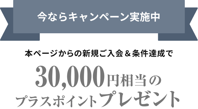 今ならキャンペーン実施中 本ページからの新規ご入会＆条件達成で30,000円相当のプラスポイントプレゼント