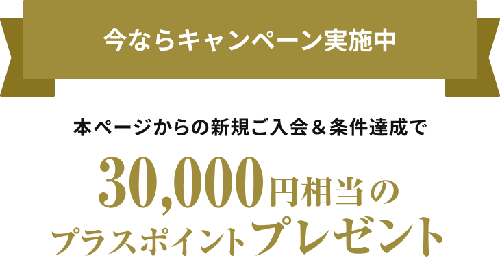 今ならキャンペーン実施中 本ページからの新規ご入会＆条件達成で30,000円相当のプラスポイントプレゼント